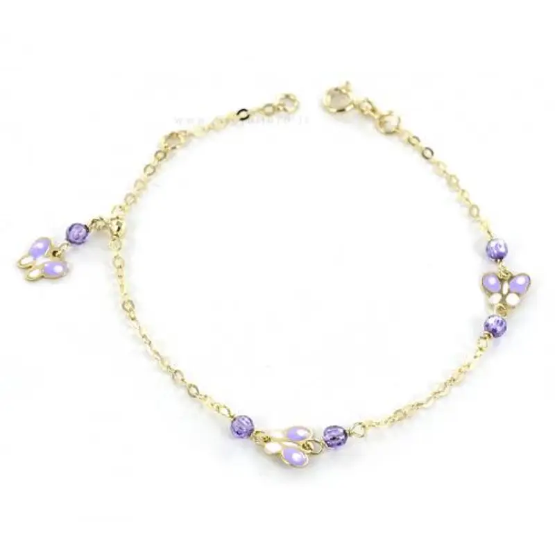 orobimbi bracciale da bambina in oro 9 kt con farfalle e quarzi lilla