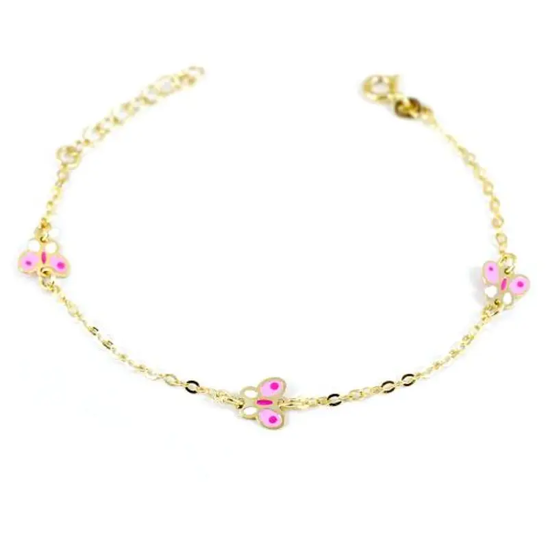 orobimbi bracciale da bambina in oro 9 kt con farfalle e smalto rosa