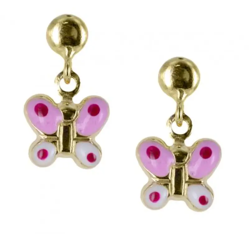 orobimbi orecchini da bambina in oro 9 kt con charm farfalle e smalti