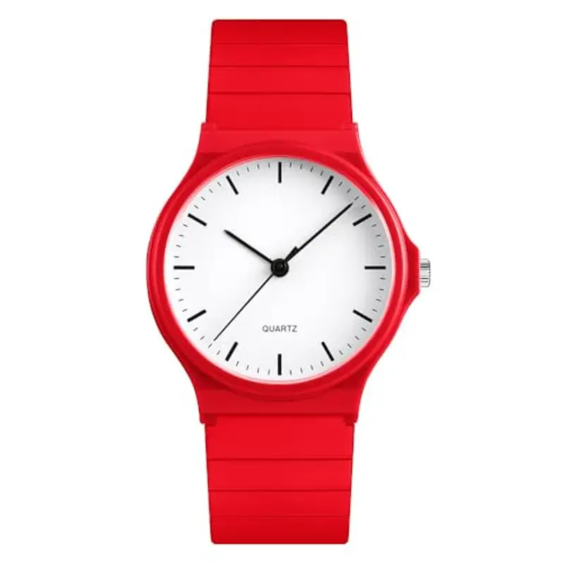 OSTAN Orologio analogico al quarzo unisex, cinturino in silicone, sportivo, Colore: rosso