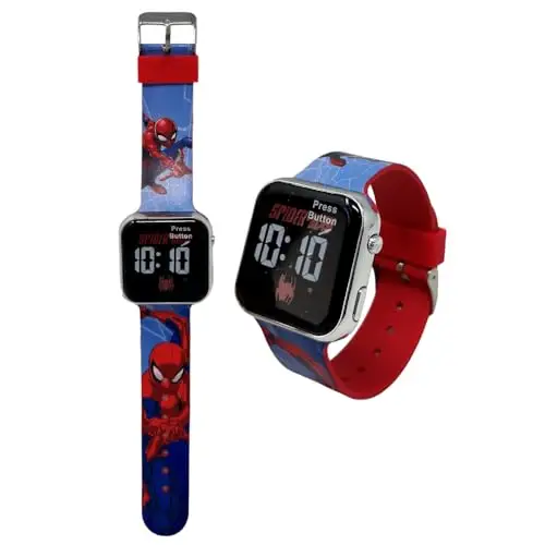 CARTOON Orologio da polso digitale Spiderman Marvel per bambini con schermo quadrante a led e cinturino in silicone