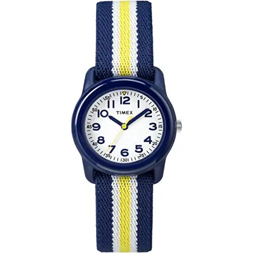 Timex Orologio per bambini TIME MACHINES 29mm in tessuto elastico a righe blu/gialle TW7C05800