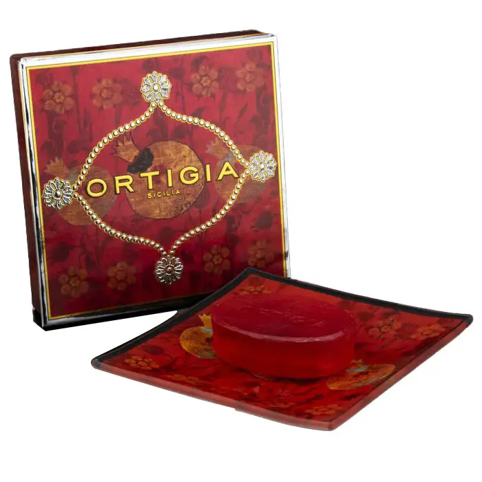 ORTIGIA Melograno Piattino Vetro Con Sapone 40g