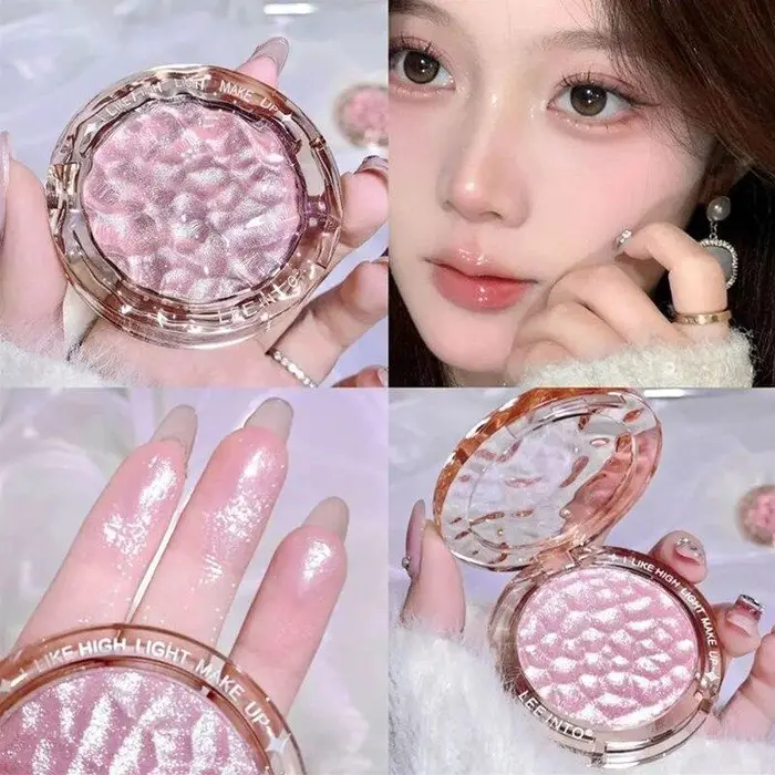 Palette per contorni con glitter ad alta lucentezza Contorni lucidi naturali che illuminano i cosmetici per il trucco del viso rosa