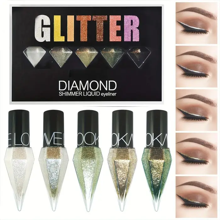 Set da 5 Pezzi Eyeliner Liquido Scintillante Colore Perlescente Asciugatura Rapida Impermeabile Non Si Sfuma Facilmente Eyeliner Liquido Stick