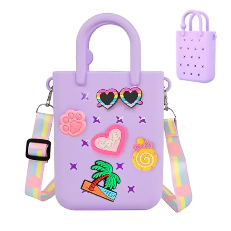 Oudizz Mini Borsa in Gomma, Borsa da Spiaggia Impermeabile in EVA per Bambine, Piccola con Foro in Silicone per Viaggi All'aperto