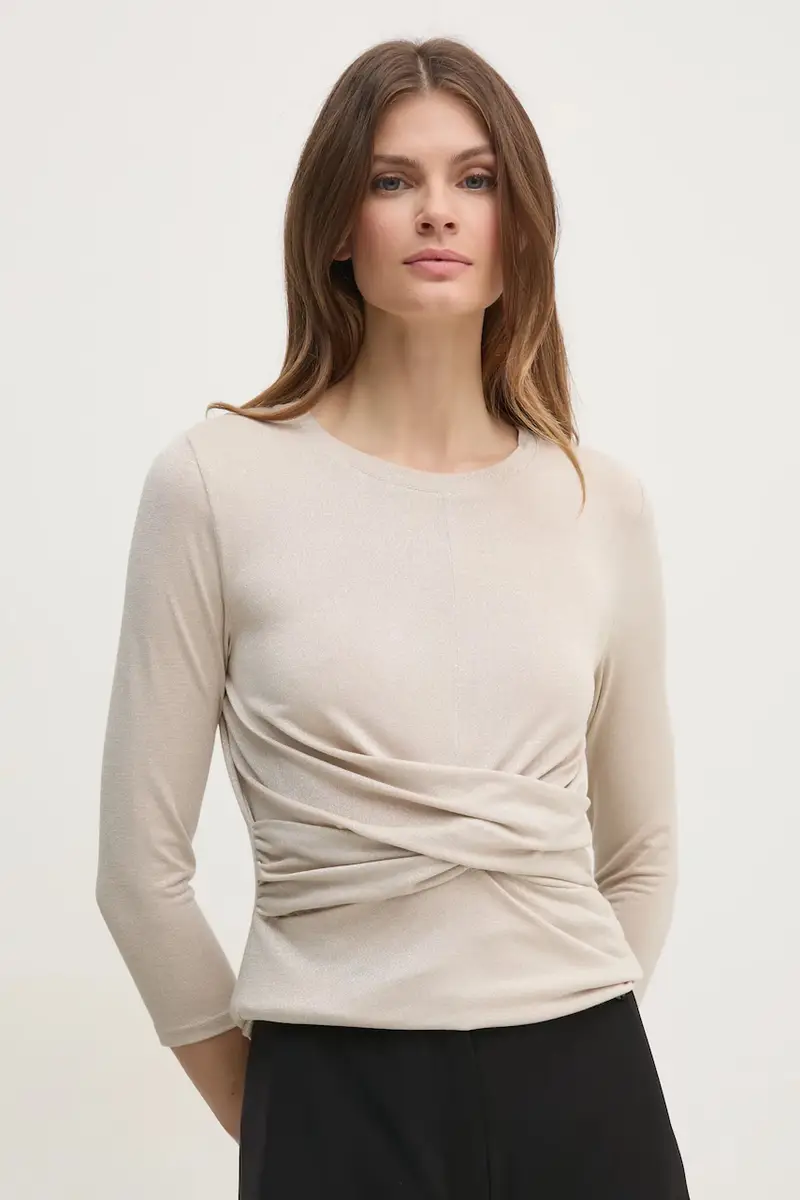 Oui camicia a maniche lunghe donna colore beige 91158