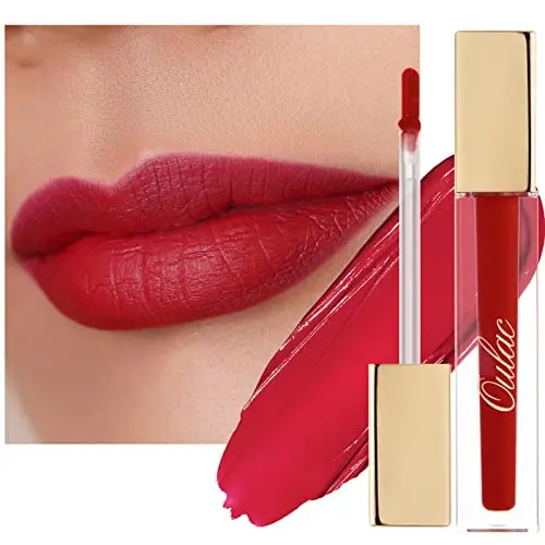 oulac Blu Rosso Rossetto Liquido Matte, Colore Intenso, Tinta Labbra Finish Matte, Lunga Tenuta, Ricco di vitamina E