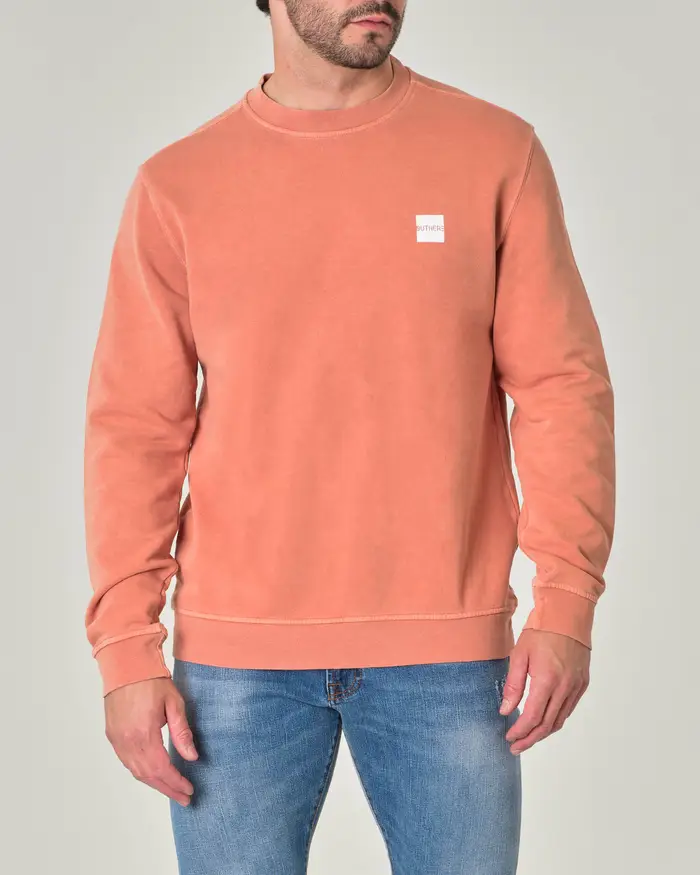 Felpa arancione girocollo in puro cotone