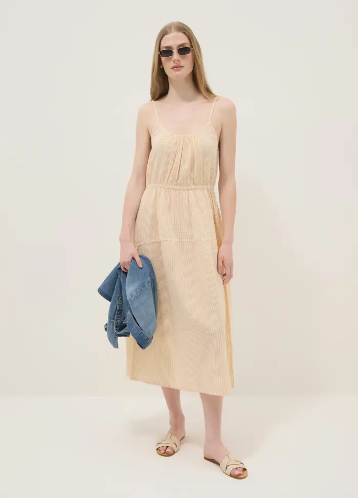 OVS Abito Beige A Righe In Puro Cotone Regular Fit Con Spalline Sottili, Donna, Multicolor