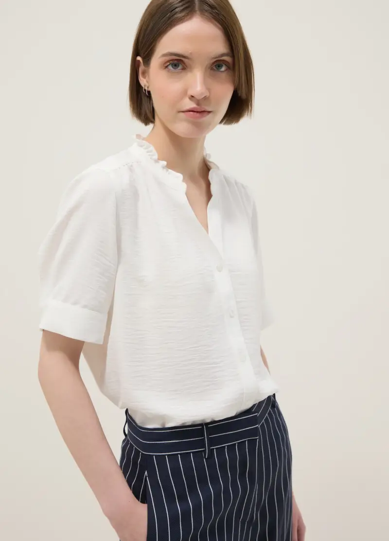 OVS Camicia A Maniche Corte In Puro Cotone Bianca Regular Fit, Donna, Bianco