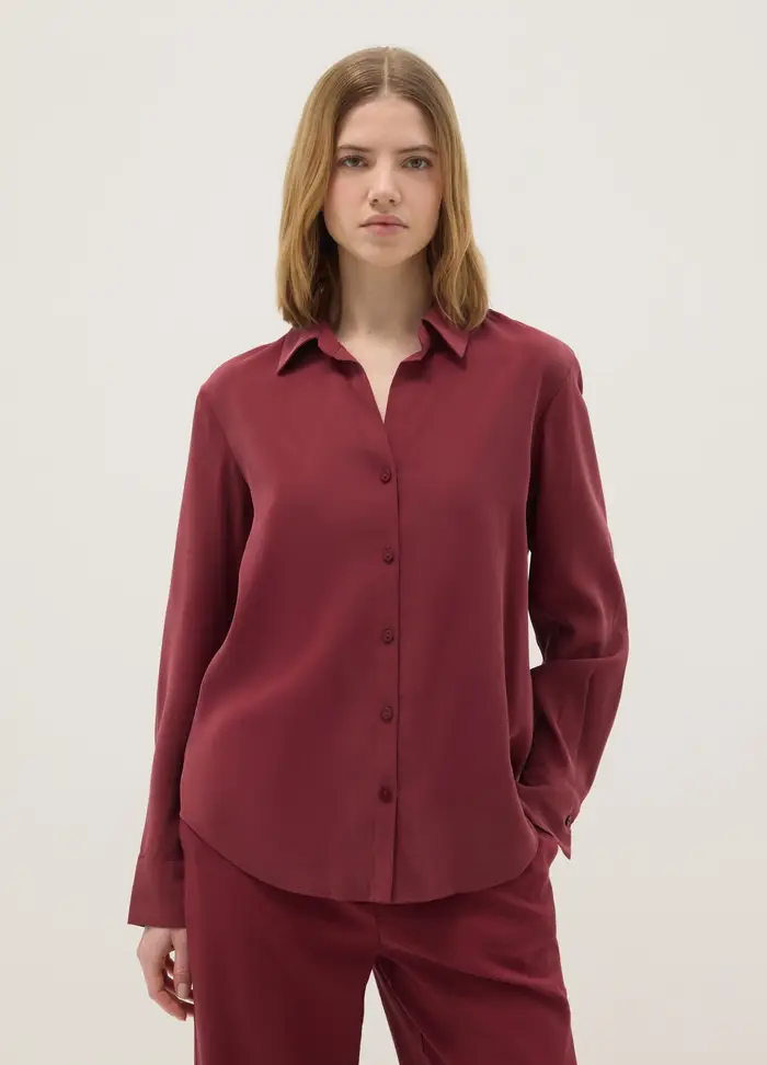 OVS Camicia A Maniche Lunghe In Misto Viscosa Rossa Regular Fit, Donna, Rosso