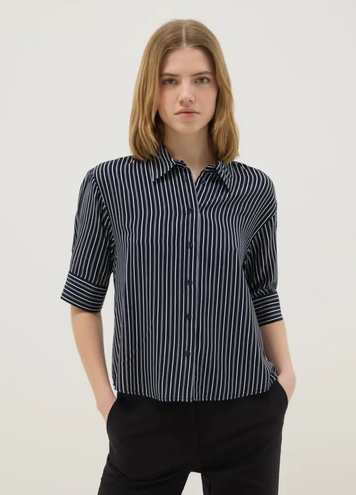 Camicia In Pura Viscosa A Righe Multicolor Regular Fit, Donna, Multicolor