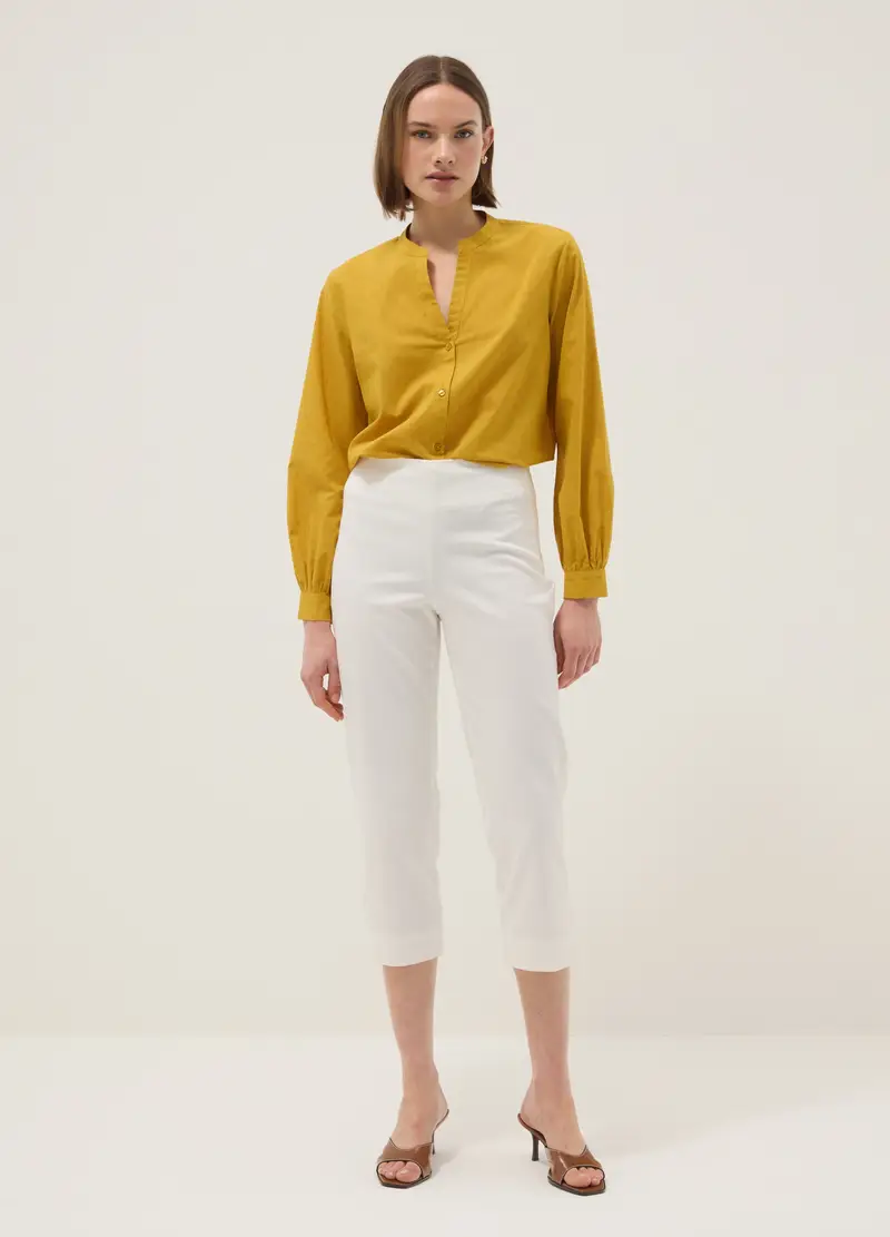 OVS Camicia In Puro Cotone Gialla Regular Fit Deep V Con Pois, Donna, Giallo