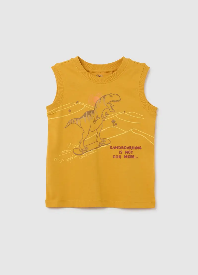 OVS Canotta Da Bambino In Puro Cotone Gialla Regular Fit Con Stampa, Giallo, Taglia: 6-7