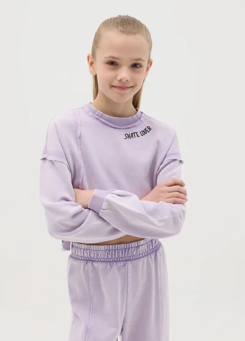 OVS, Felpa Crop Con Stampa "skate Lover", Bambina, Viola, Taglia: 10-11