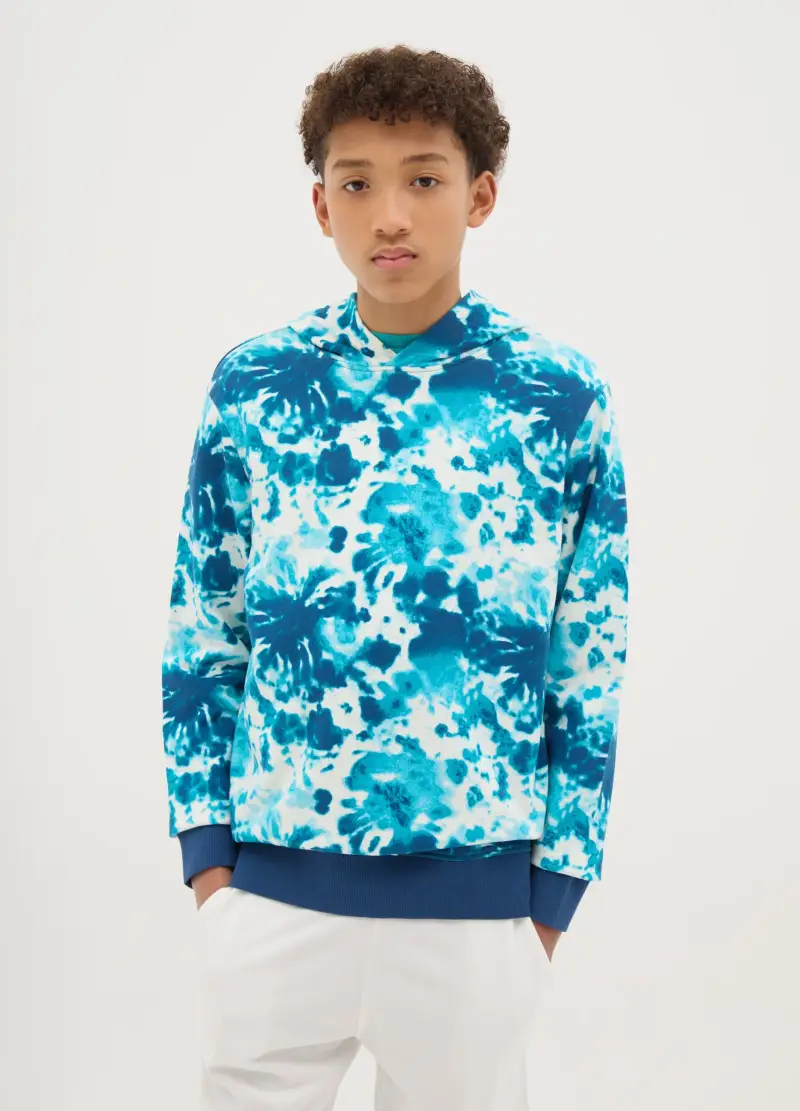 OVS Felpa Tie Dye In French Terry Con Cappuccio, Bambino, Blu