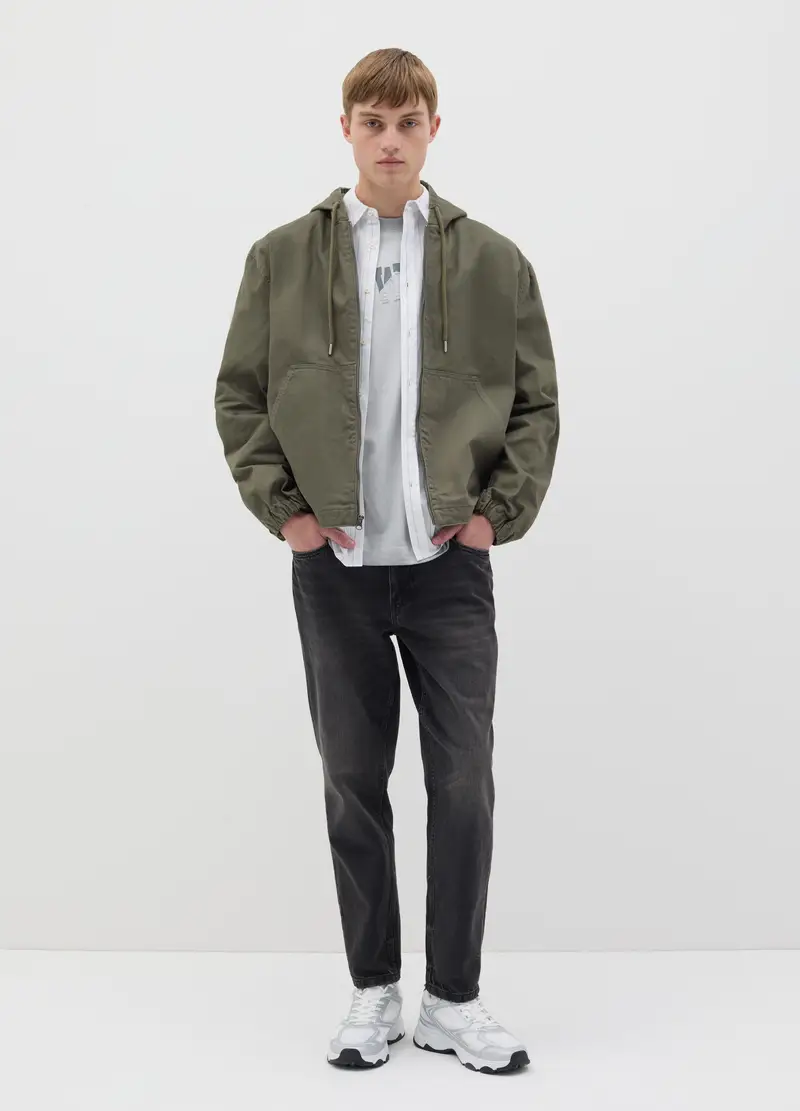 OVS Giacca Corta Full-zip Verde Con Cappuccio, Uomo, Verde