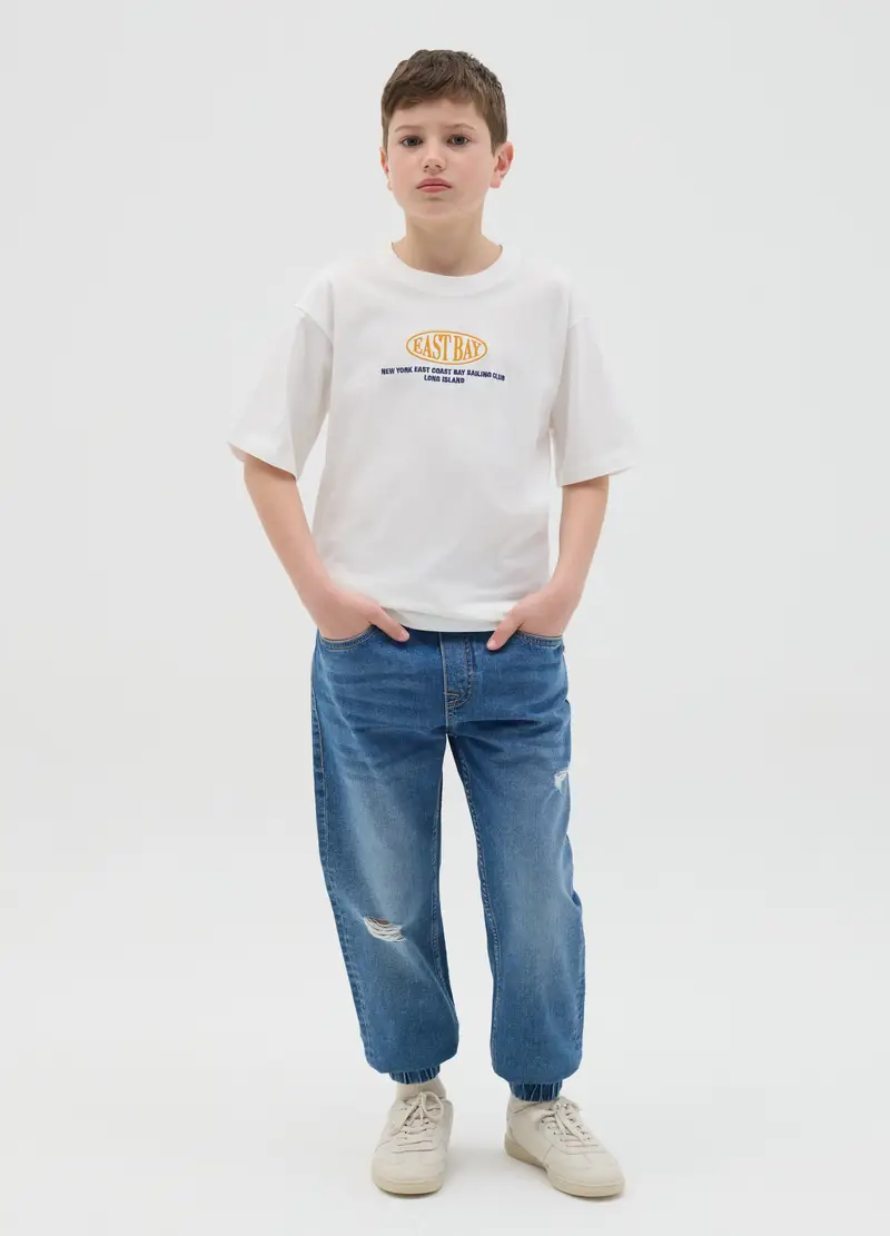 OVS Joggers Carrot Fit In Denim Con Coulisse, Bambino, Denim