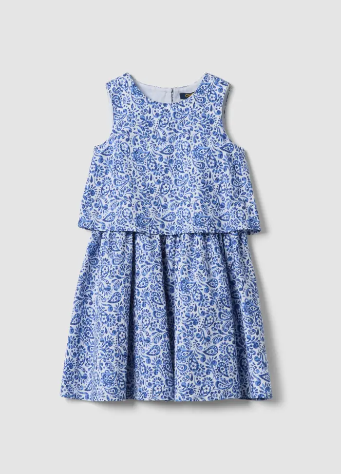 OVS KIDS Abito Mini Blu In Puro Cotone Con Fantasia Floreale, Bambina, Azzurro