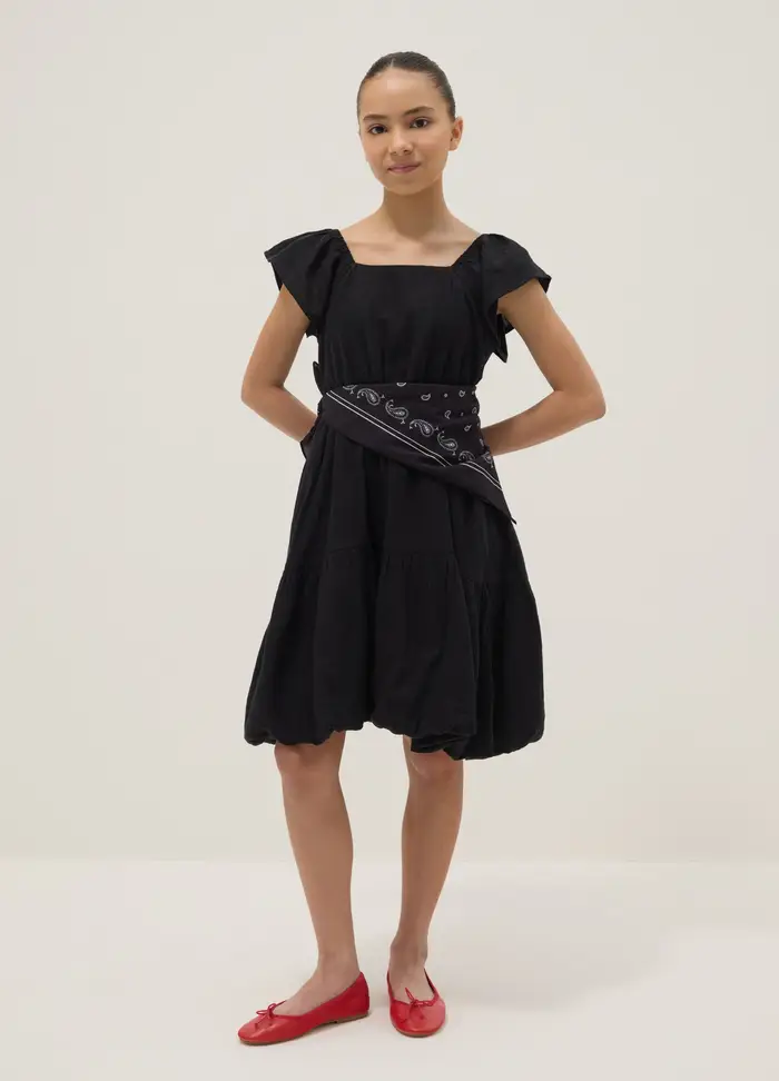 Abito Nero Con Collo A Barca In Puro Cotone Wide Fit, Bambina, Nero