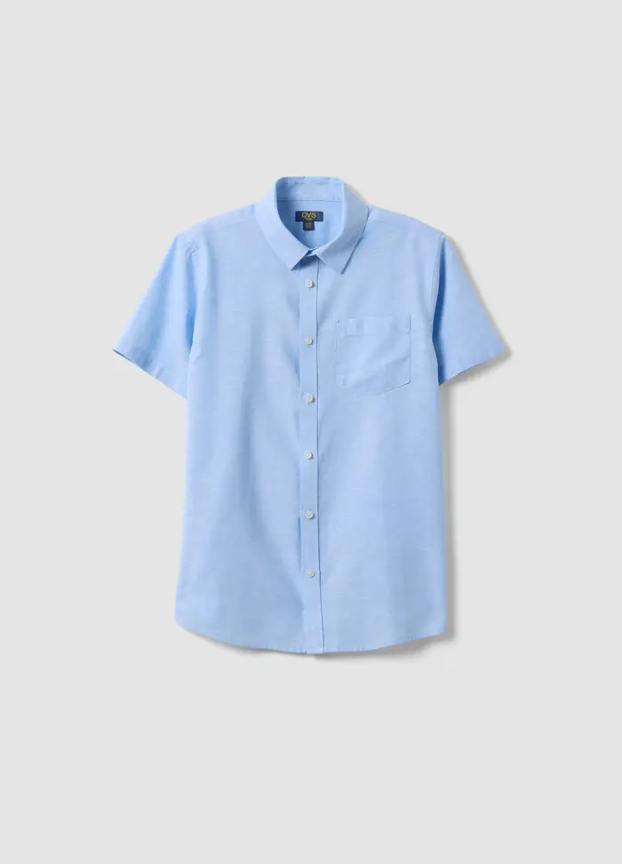 OVS KIDS Camicia Azzurra A Maniche Corte In Misto Lino E Cotone Da Ragazzo, Bambino, Azzurro