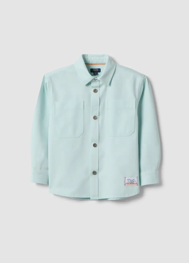 OVS KIDS Camicia In Misto Cotone Azzurra Da Bambino Oversize Fit, Azzurro