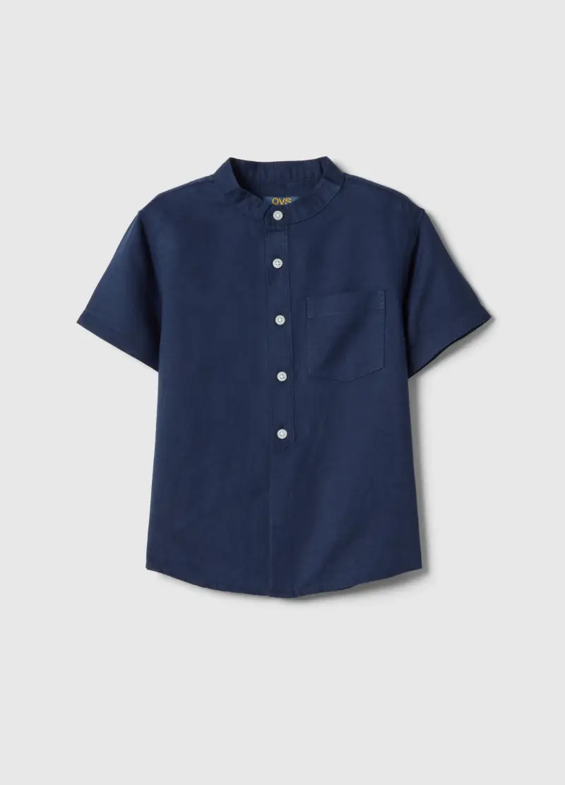 OVS KIDS Camicia In Misto Lino E Cotone Blu Da Bambino Regular Fit, Blu
