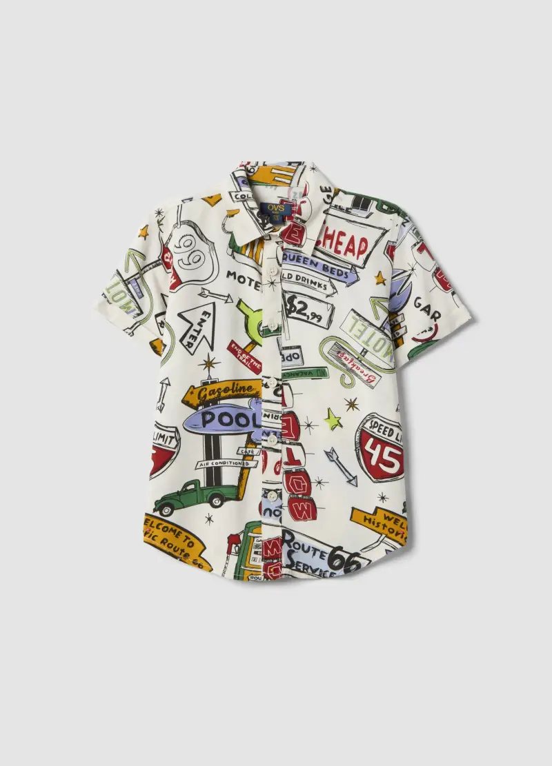 OVS KIDS Camicia In Pura Viscosa Multicolor Da Bambino Regular Fit Con Stampe, Multicolor