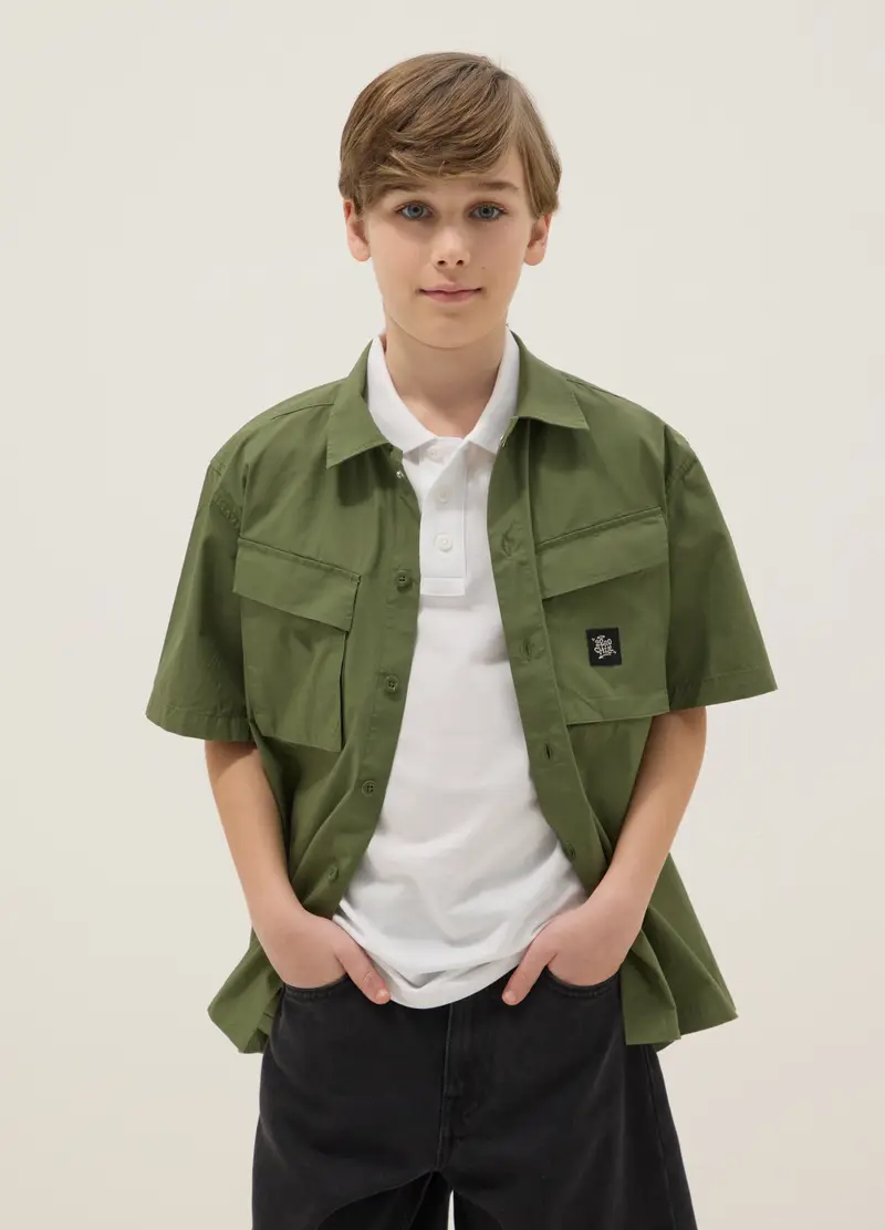 OVS KIDS Camicia In Puro Cotone Verde Da Ragazzo Oversize Fit, Bambino, Verde