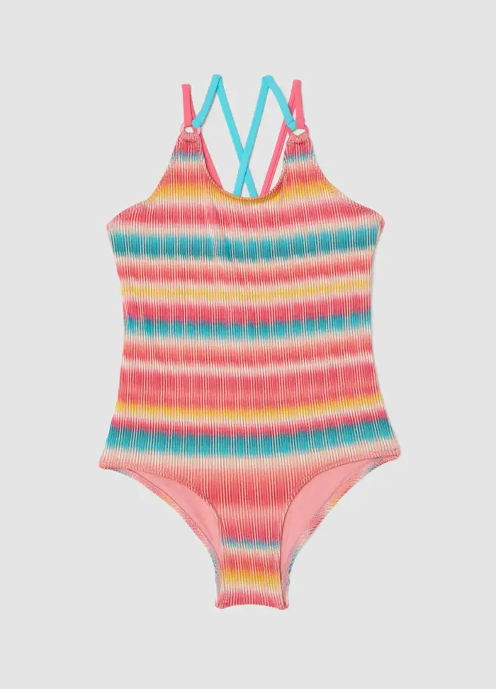 OVS KIDS Costume Intero A Righe Multicolor In Tessuto Elasticizzato Per Bambina, Multicolor