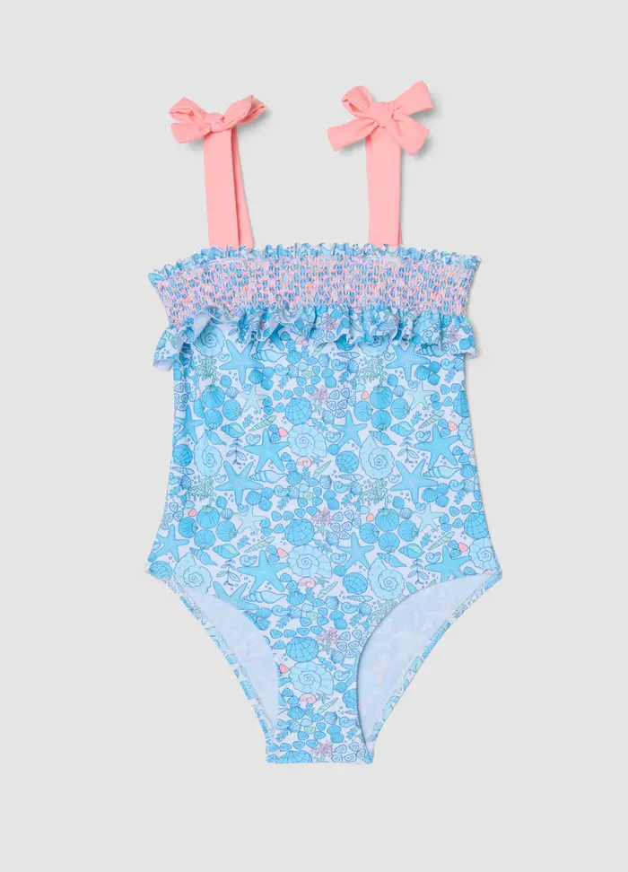OVS KIDS Costume Intero Azzurro Con Stampe E Fiocchi Per Bambina, Azzurro