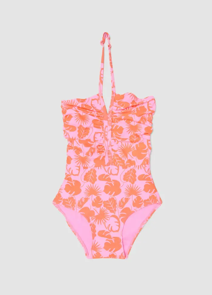 OVS KIDS Costume Intero Rosa In Tessuto Elasticizzato Con Stampa Tropicale Per Bambina, Rosa