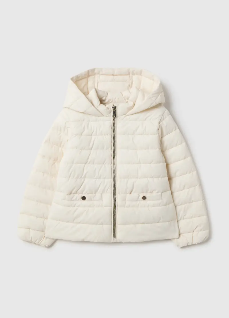 OVS KIDS Giubbotto Bianco Imbottito Da Bambina Regular Fit Con Cappuccio, Bianco