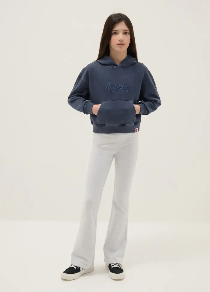 Leggings In Cotone Elasticizzato Grigi Flare Fit Per Bambine, Bambina, Grigio