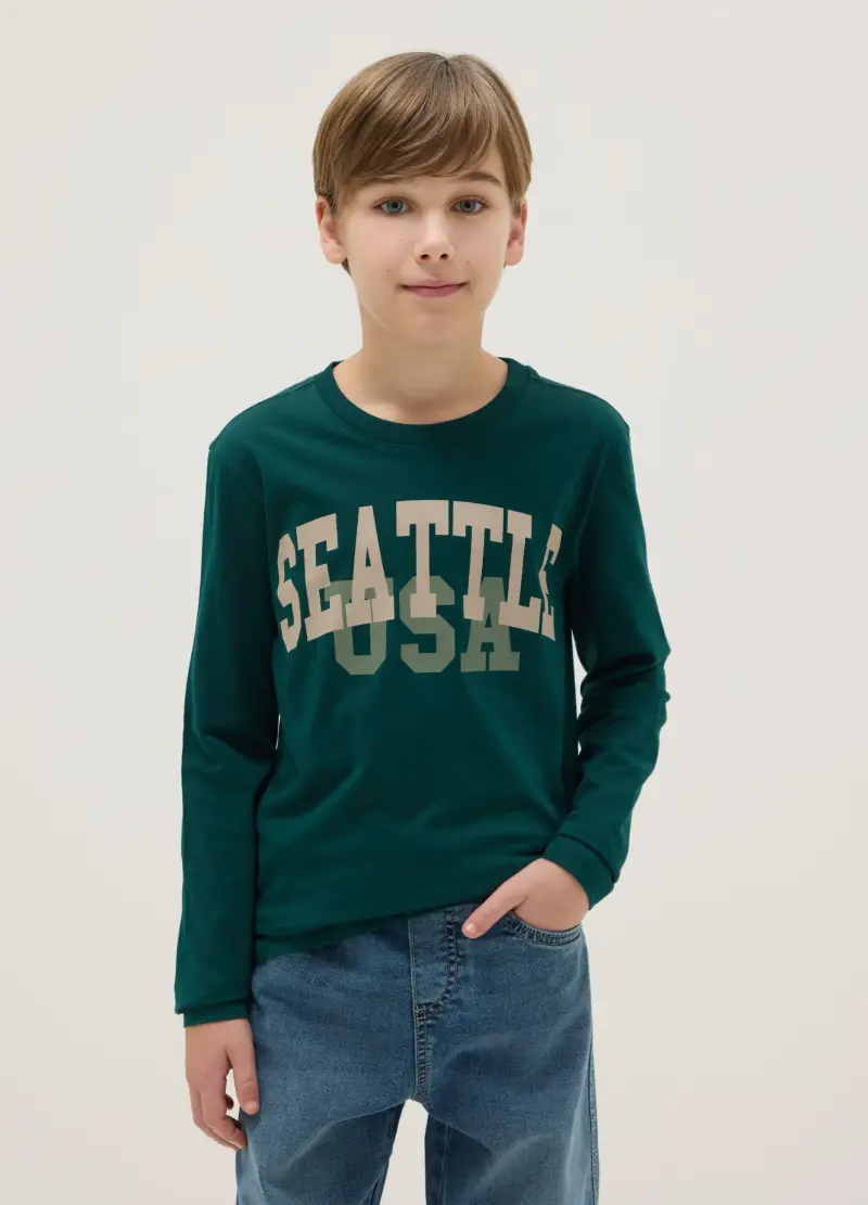 OVS KIDS Maglia Da Ragazzo In Puro Cotone Verde, Bambino, Verde