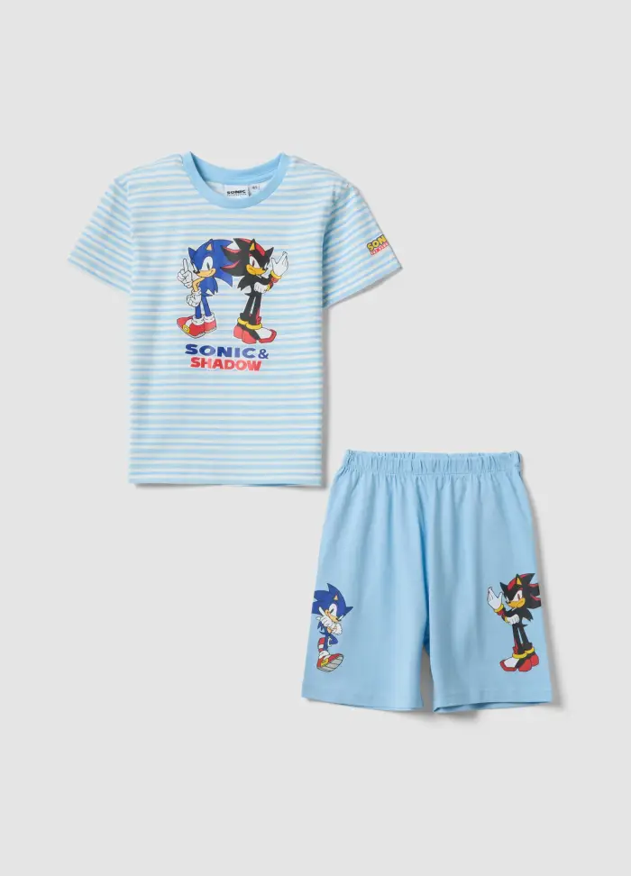 OVS KIDS Pigiama Corto Azzurro In Puro Cotone Da Bambino Con Stampe Sonic, Azzurro