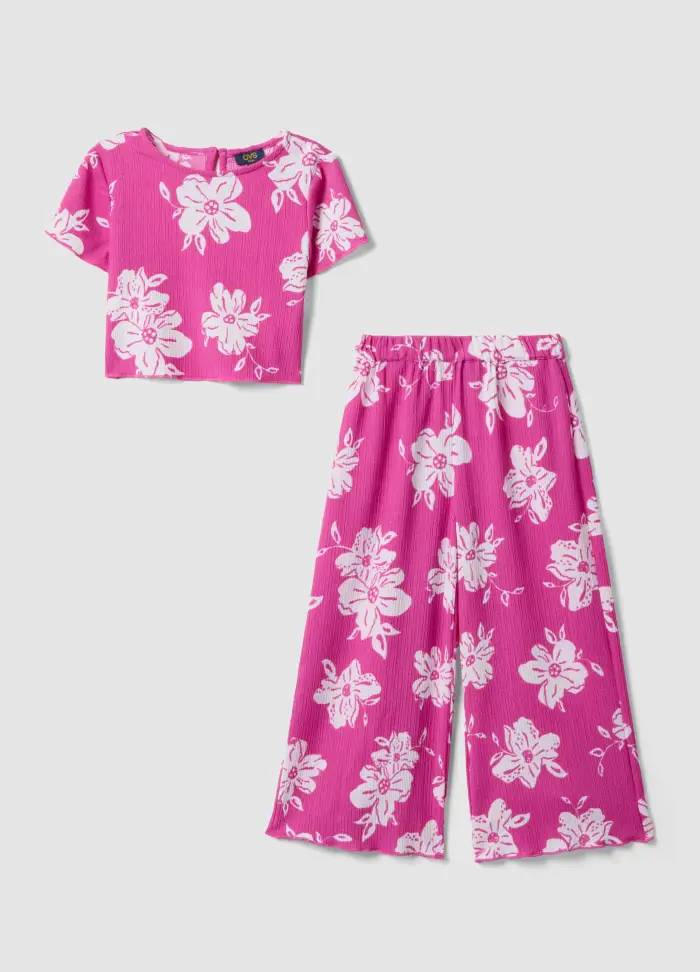 Set In Tessuto Elasticizzato Rosa Da Bambina Con Motivo Floreale, Rosa