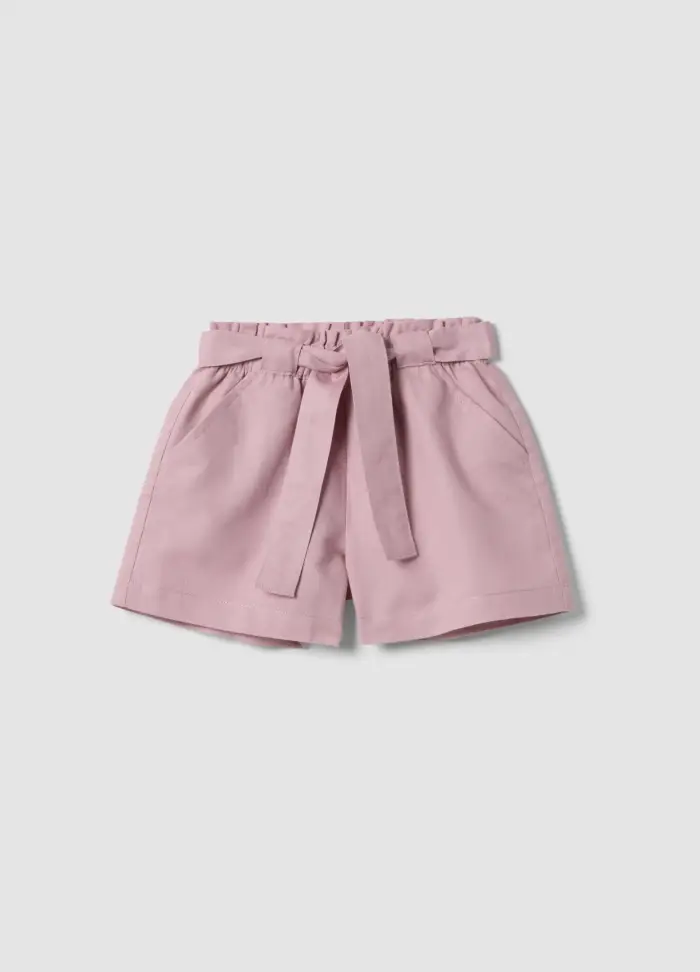 OVS KIDS Shorts Rosa In Misto Lino E Cotone Con Cintura Da Bambina Regular Fit, Rosa