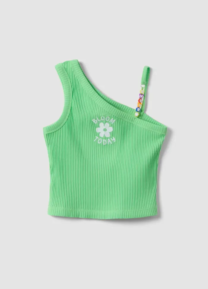 Top Verde Monospalla, Bambina, Bianco