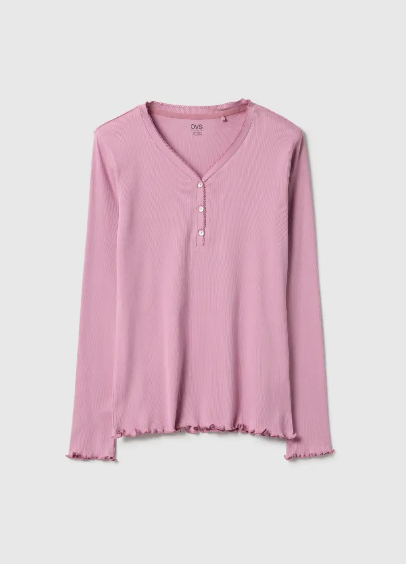 OVS Maglia Da Notte In Puro Cotone Rosa Regular Fit Con Collo Serafino, Donna, Rosa