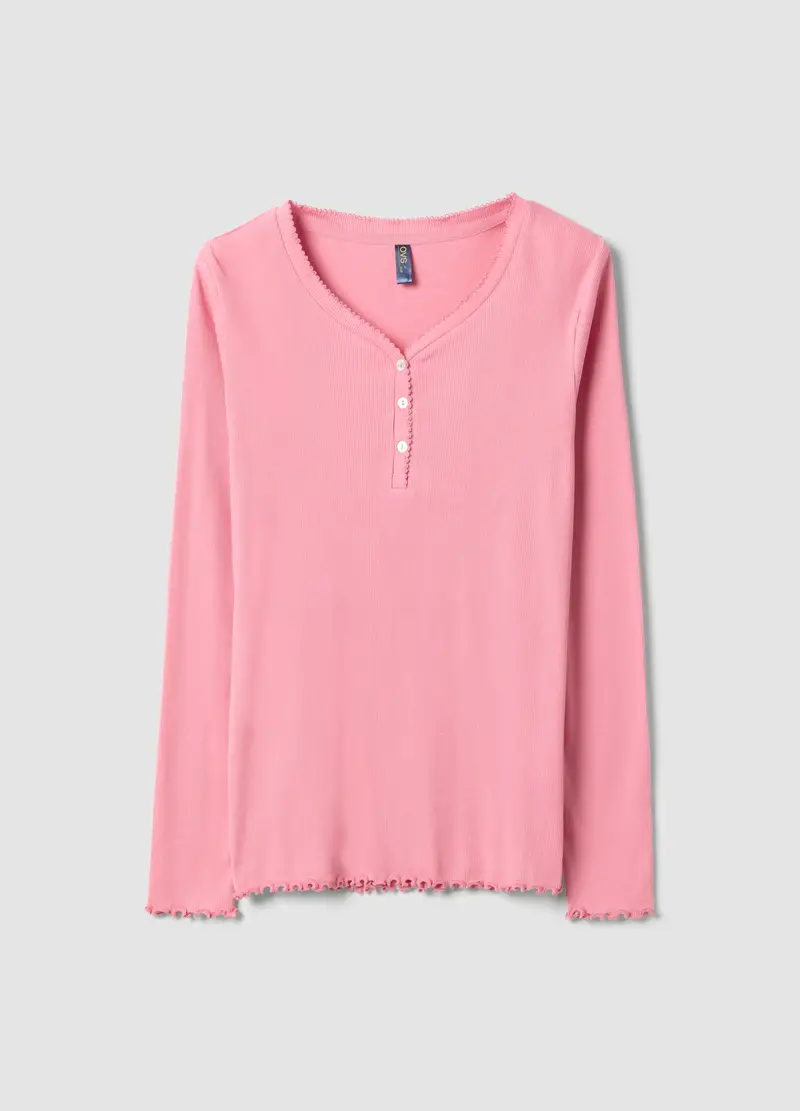 OVS Maglia Da Pigiama In Puro Cotone Rosa Regular Fit Con Scollo Serafino, Donna, Rosa