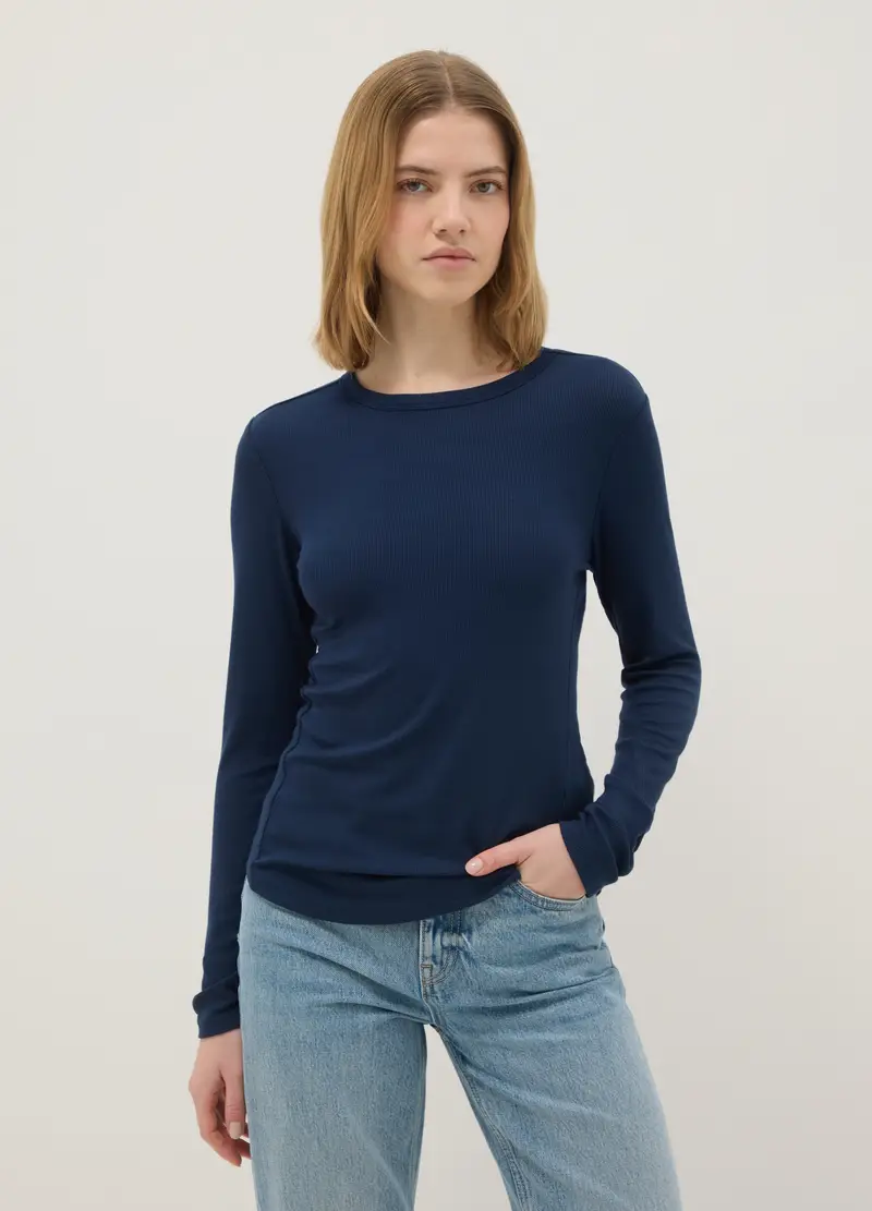 OVS Maglia In Modal Elasticizzato Blu Regular Fit, Donna, Blu