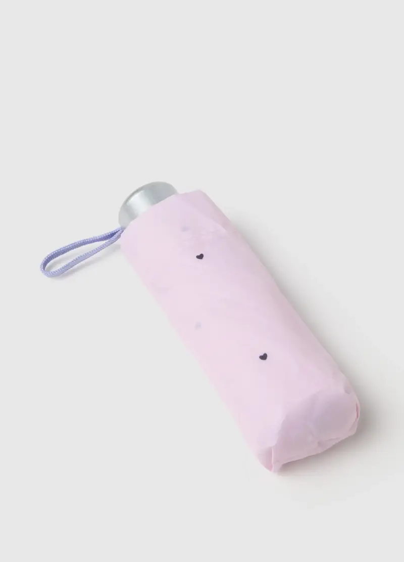 OVS Ombrello Compatto Rosa Con Design A Cuori, Donna, Rosa