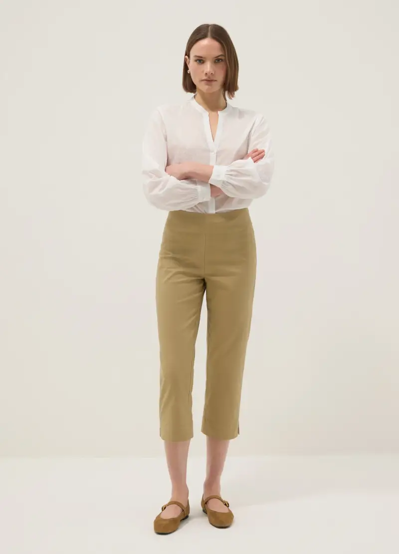 OVS Pantaloni Alla Caviglia In Cotone Elasticizzato Beige Slim Fit, Donna, Beige