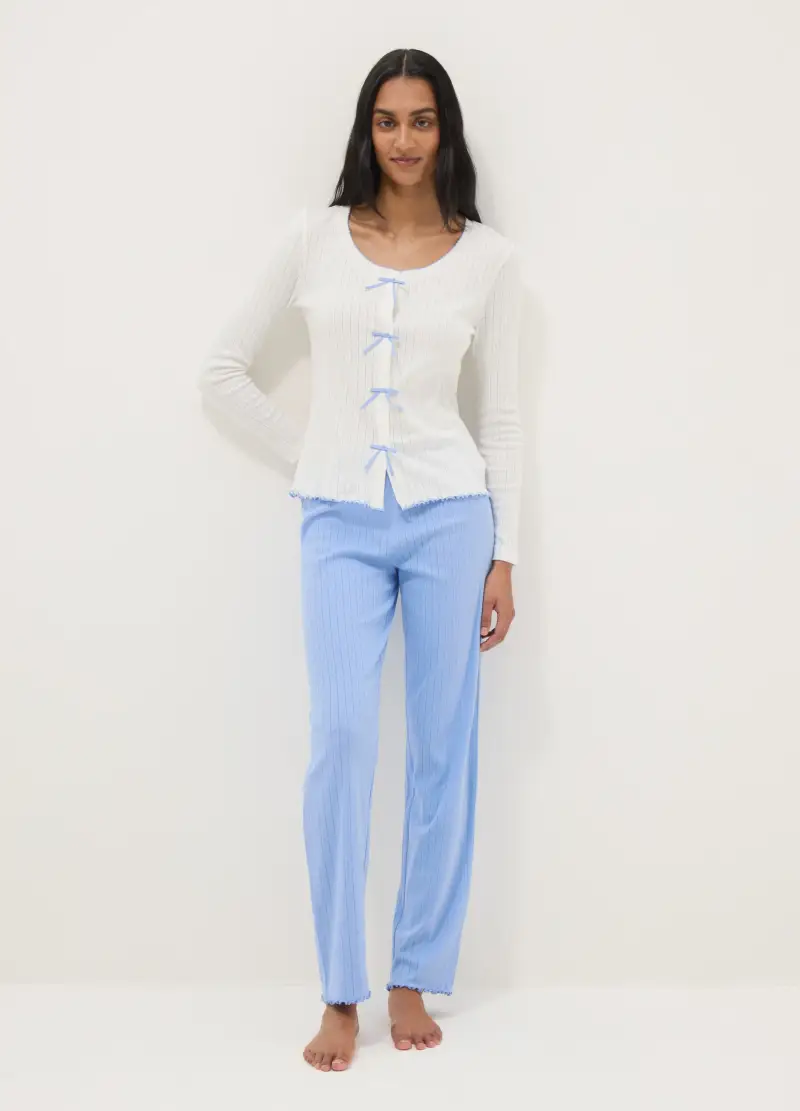 OVS Pantaloni Da Pigiama In Puro Cotone Azzurri Regular Fit, Donna, Azzurro