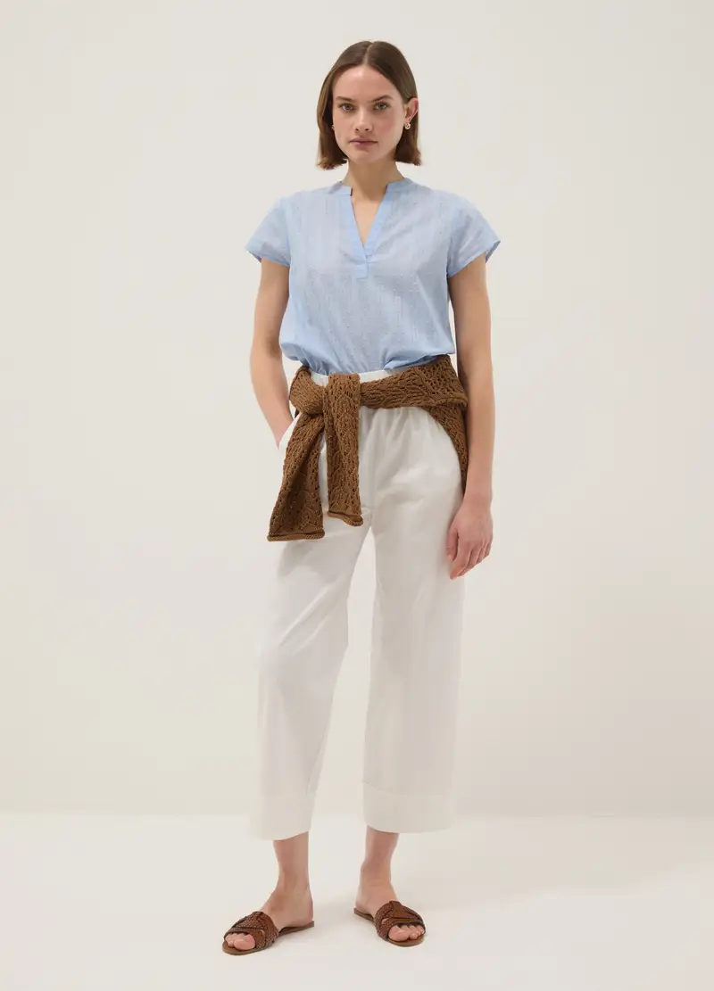 OVS Pantaloni Jogger Dritti In Cotone Elasticizzato Bianchi, Donna, Bianco