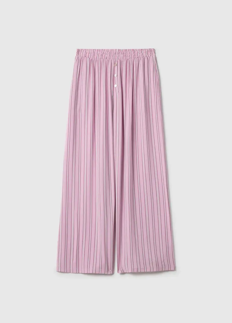 OVS Pantaloni Pigiama In Pura Viscosa Rosa A Righe Regular Fit, Donna, Rosa