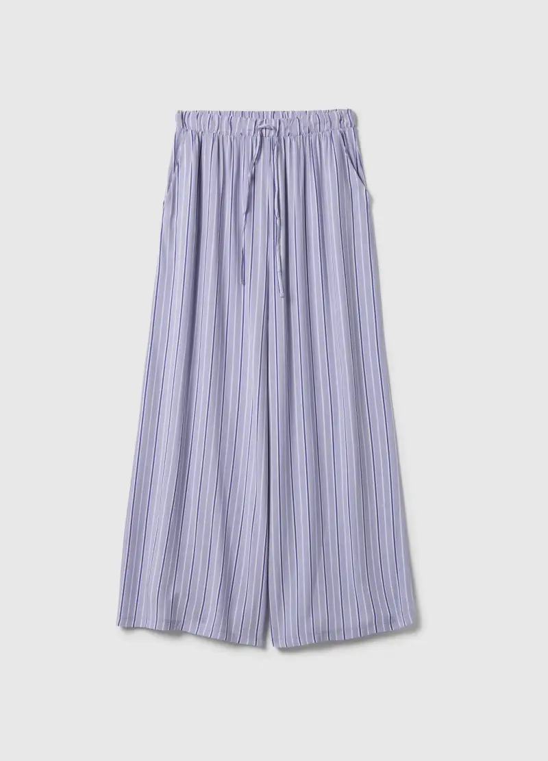 OVS Pantaloni Pigiama In Pura Viscosa Viola A Righe Regular Fit, Donna, Viola
