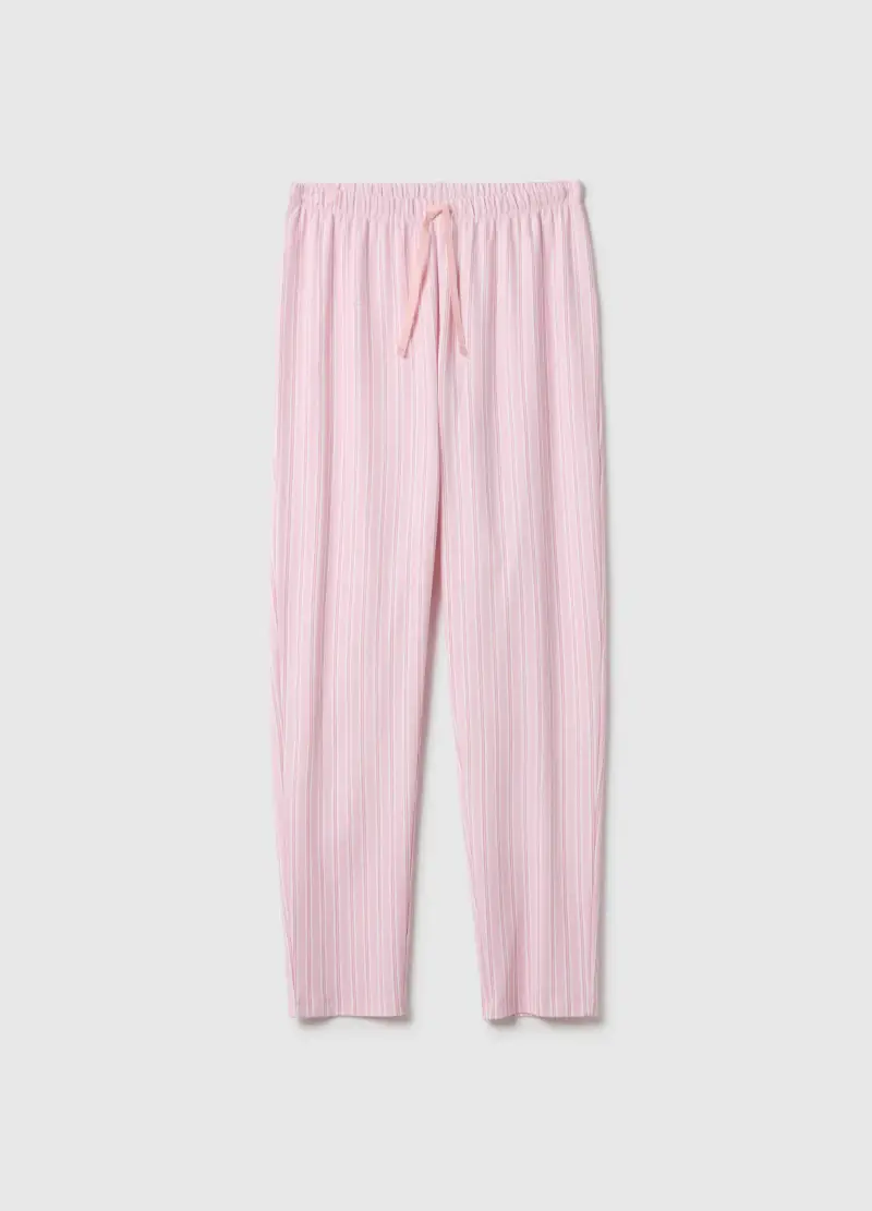 OVS Pantaloni Pigiama In Puro Cotone A Righe Rosa Regular Fit, Donna, Rosa